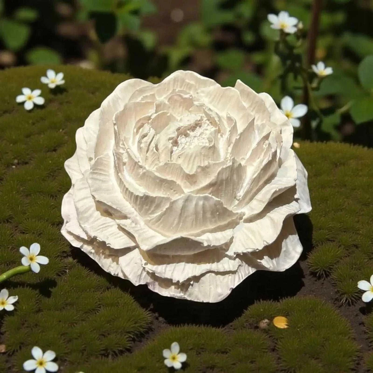 Fleur Décorative en Jesmonite blanche neige mate, aux pétales finement sculptés, décorative et diffuseur naturel.