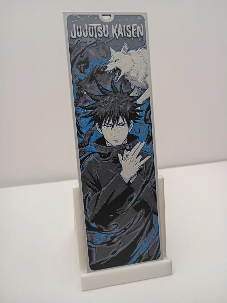 Marque-page 3D Jujutsu Kaisen Megumi Fushiguro présenté sur support blanc