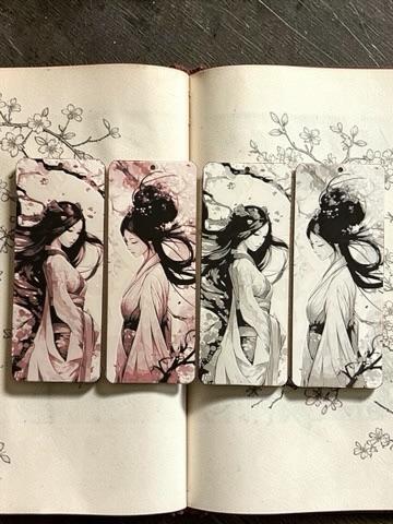 Marque-page geisha japonais noir et blanc ou couleur impression 3D élégant