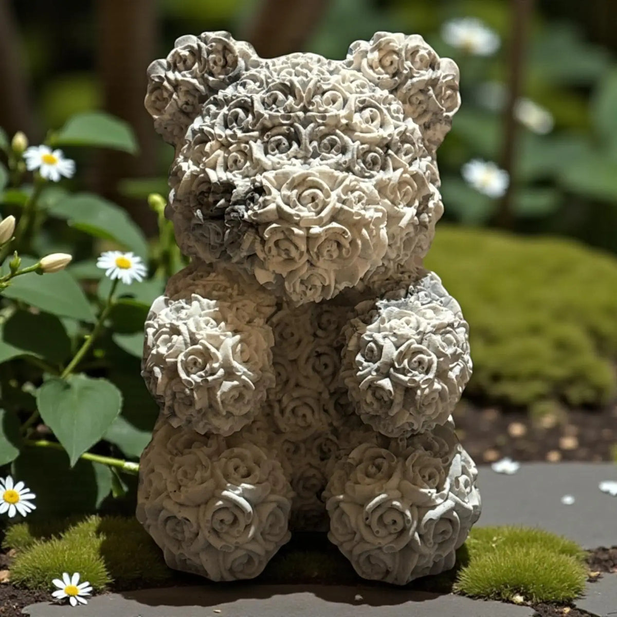 Nounours en roses Jesmonite marbré blanc gris noir