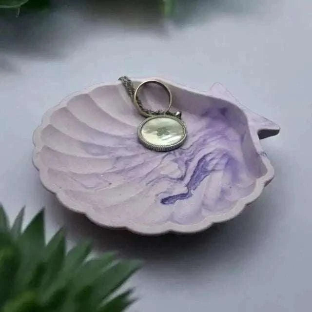 Vide-Poche Coquillage en Jesmonite – Violet Marbré & Blanc Epoxy Kawaii