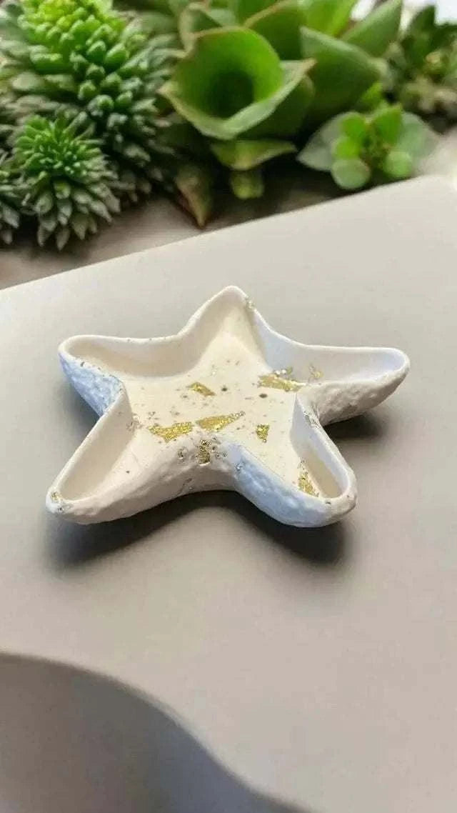 Vide-Poche Étoile de Mer en Jesmonite – Blanc Feuille d’Or Epoxy Kawaii
