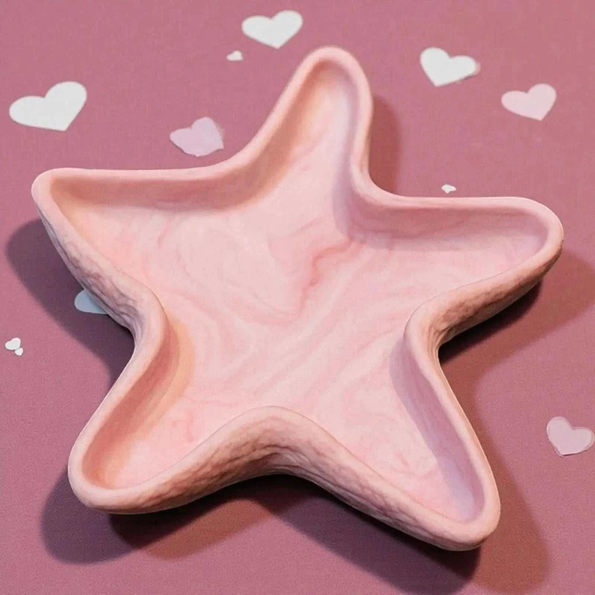 Vide-poche étoile de mer en Jesmonite rose pastel marbré, décor artisanal unique