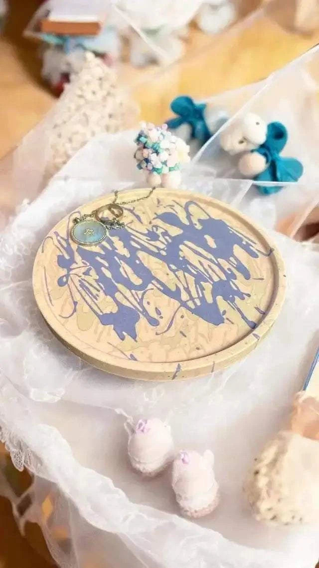 💜 Vide-Poche Rond Rose, Violet & Beige POP – Création artisanale en Jesmonite Epoxy Kawaii