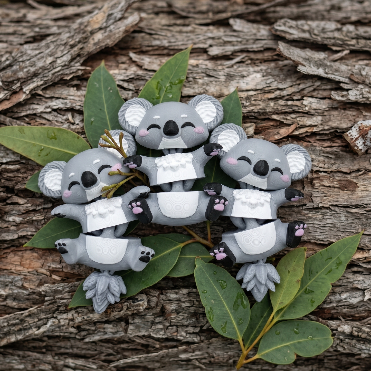 Bébé koala kawaii gris et blanc articulé imprimé en 3D