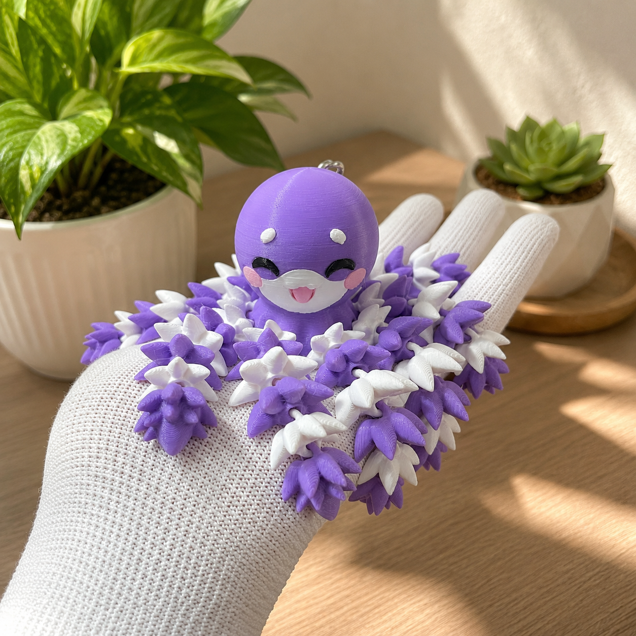 Porte-clé Poulpe articulé 3D – Fluffy Octopus Kawaii Epoxy Kawaii