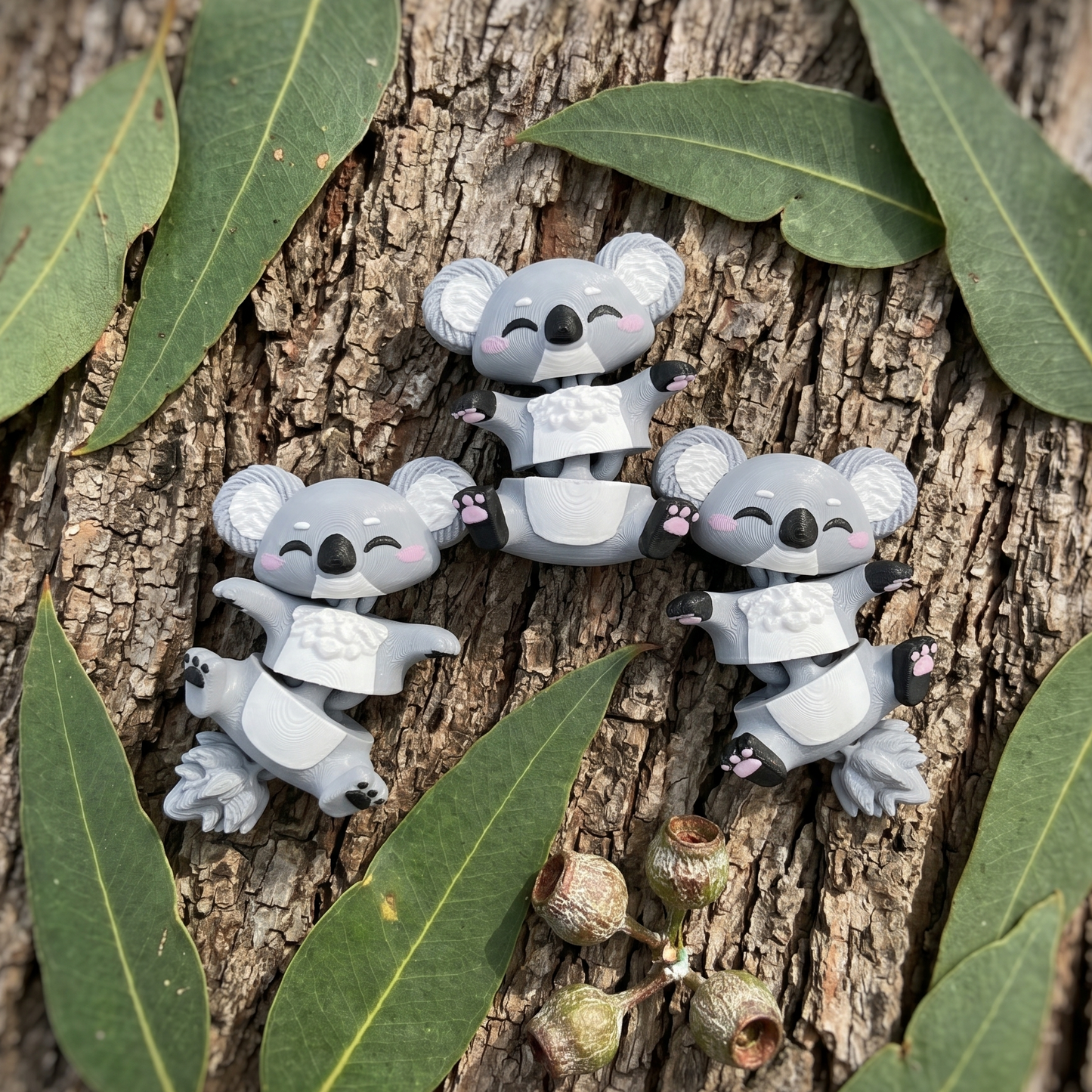 Porte-clé koala articulé 3D de 8,5 cm avec queue fluffy