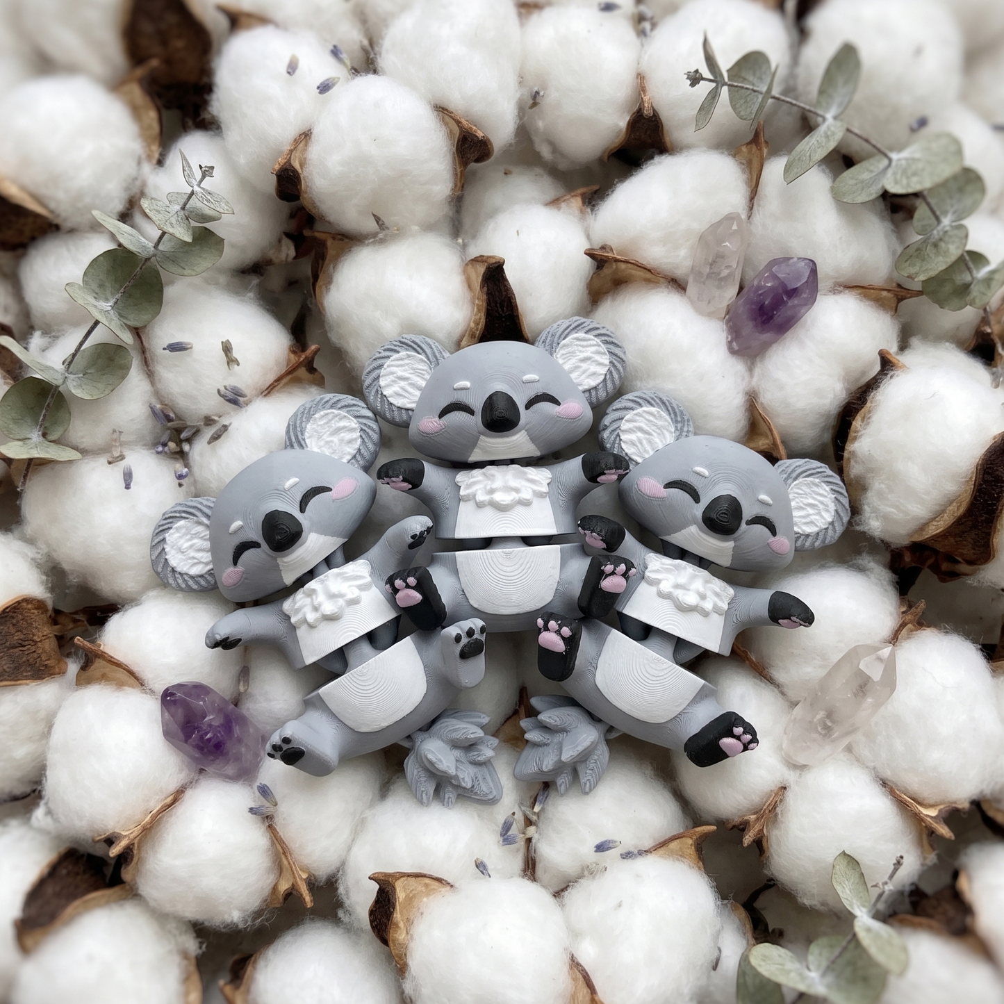 Détail des coussinets roses du porte-clé koala articulé 3D