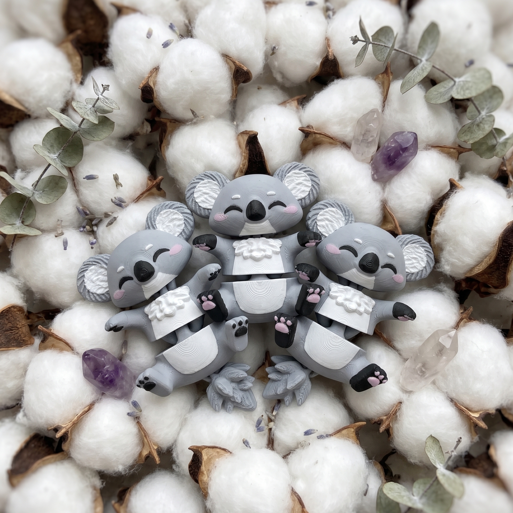 Détail des coussinets roses du porte-clé koala articulé 3D