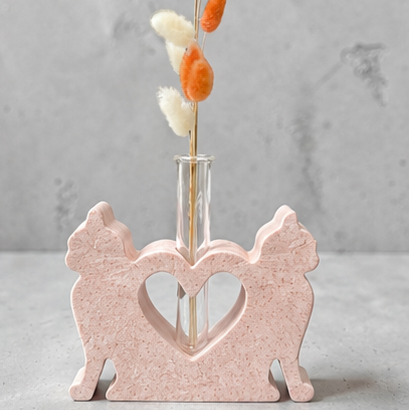 Soliflore Chats Amoureux en Jesmonite Personnalisable – Décoration Artisanale Romantique Epoxy Kawaii