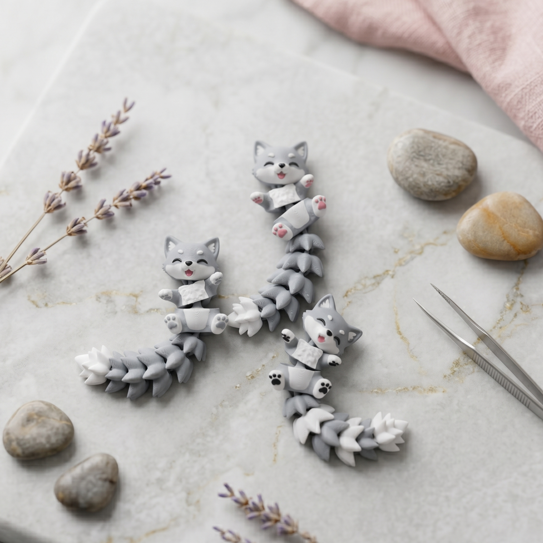 Porte-clé Loup articulé 3D – Bébé loup kawaii 🐺 Epoxy Kawaii