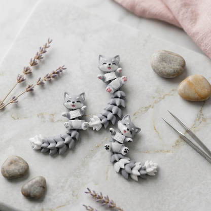 Porte-clé Loup articulé 3D – Bébé loup kawaii 🐺 Epoxy Kawaii