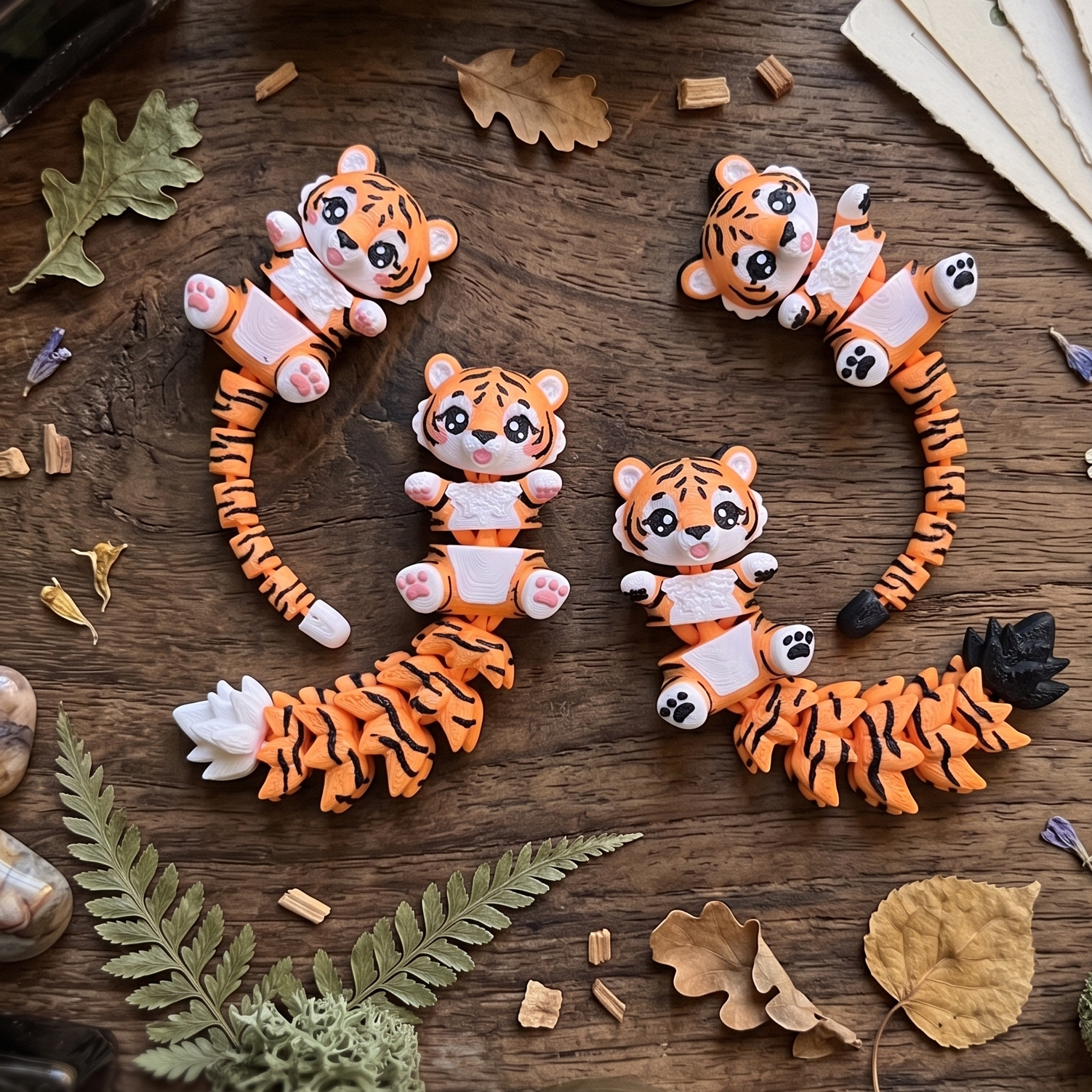 Collection de porte-clés tigres articulés 3D avec deux styles de queue