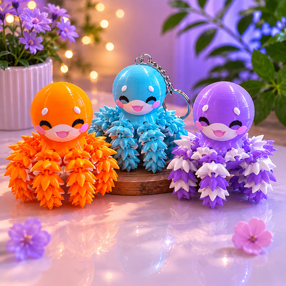 Porte-clé Poulpe articulé 3D – Fluffy Octopus Kawaii Epoxy Kawaii