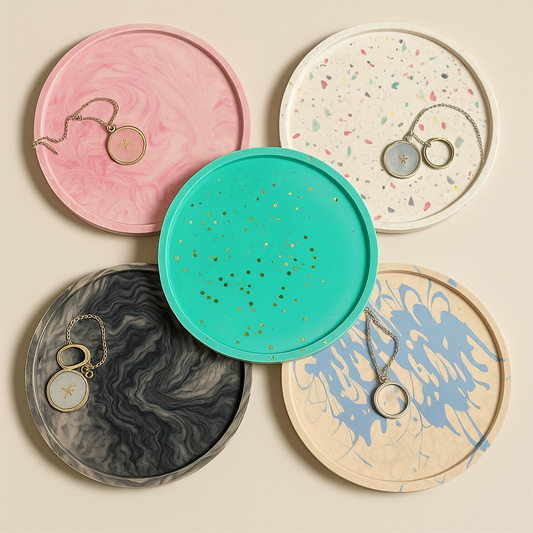 Crée ton vide-poche rond personnalisé 🌸 Choisis tes couleurs, effets et finitions. Fait main en Jesmonite naturelle – une création artisanale unique signée Epoxy Kawaii 🇫🇷