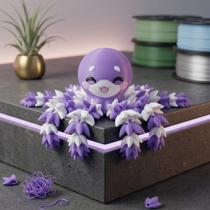 Porte-clé poulpe articulé violet en impression 3D