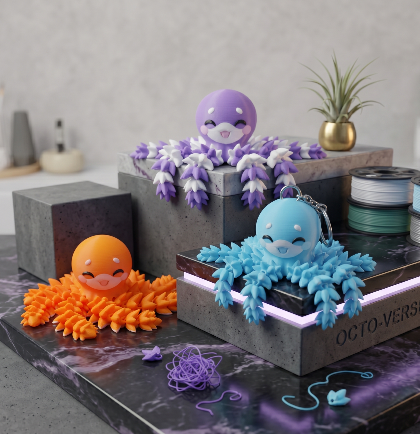 Porte-clé Poulpe articulé 3D – Fluffy Octopus Kawaii Epoxy Kawaii