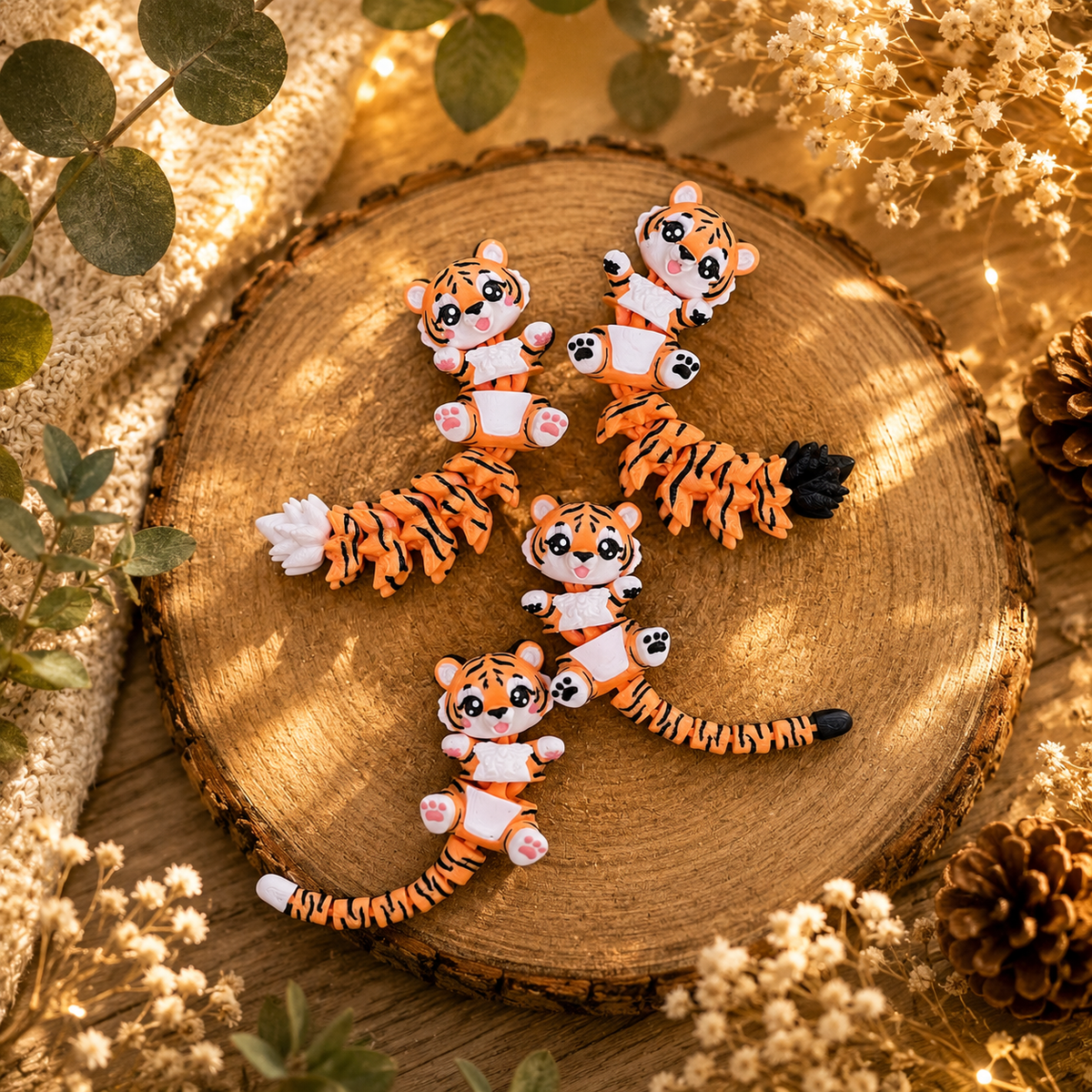 Collection de porte-clés tigres articulés 3D avec deux styles de queue