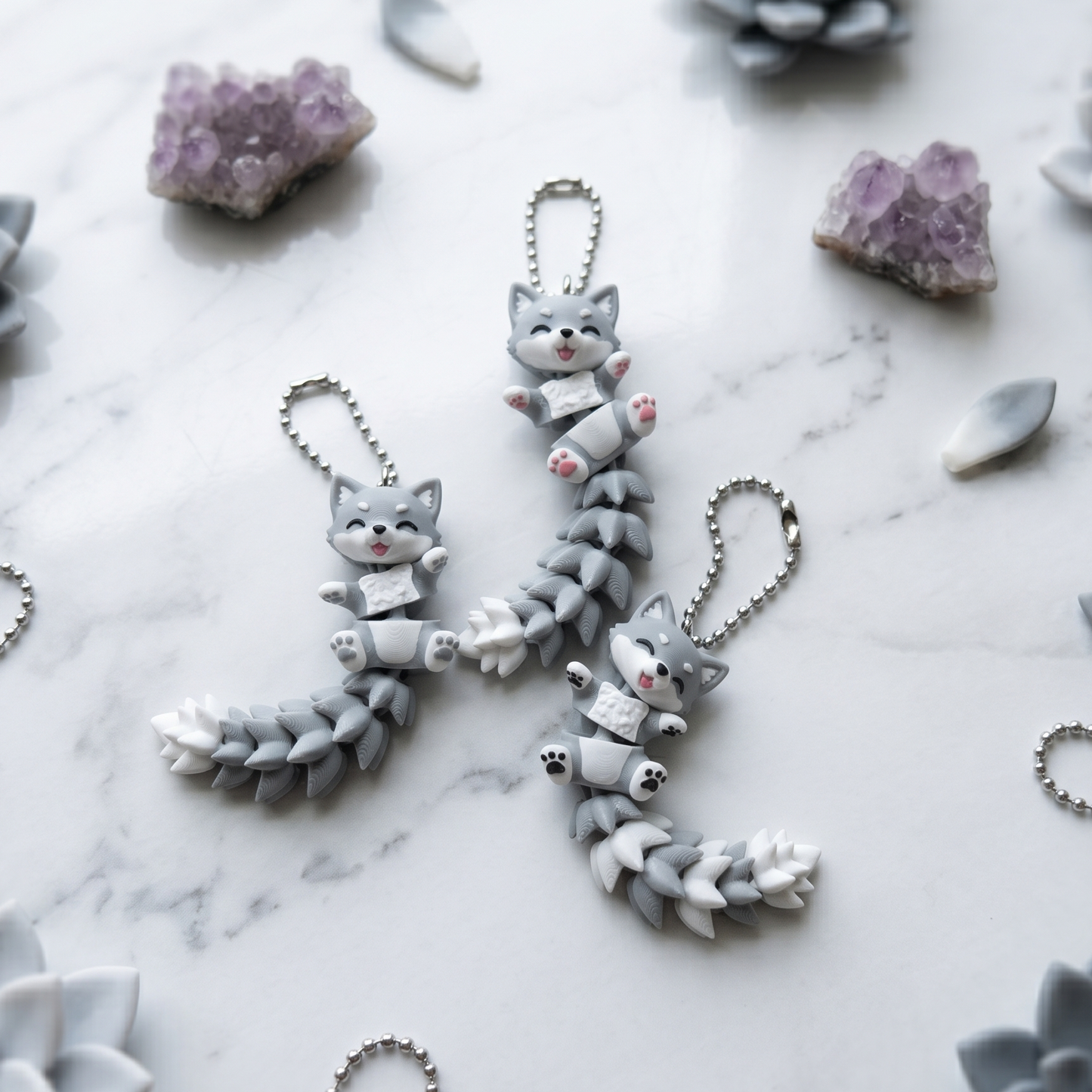 Porte-clé bébé loup kawaii articulé imprimé en 3D