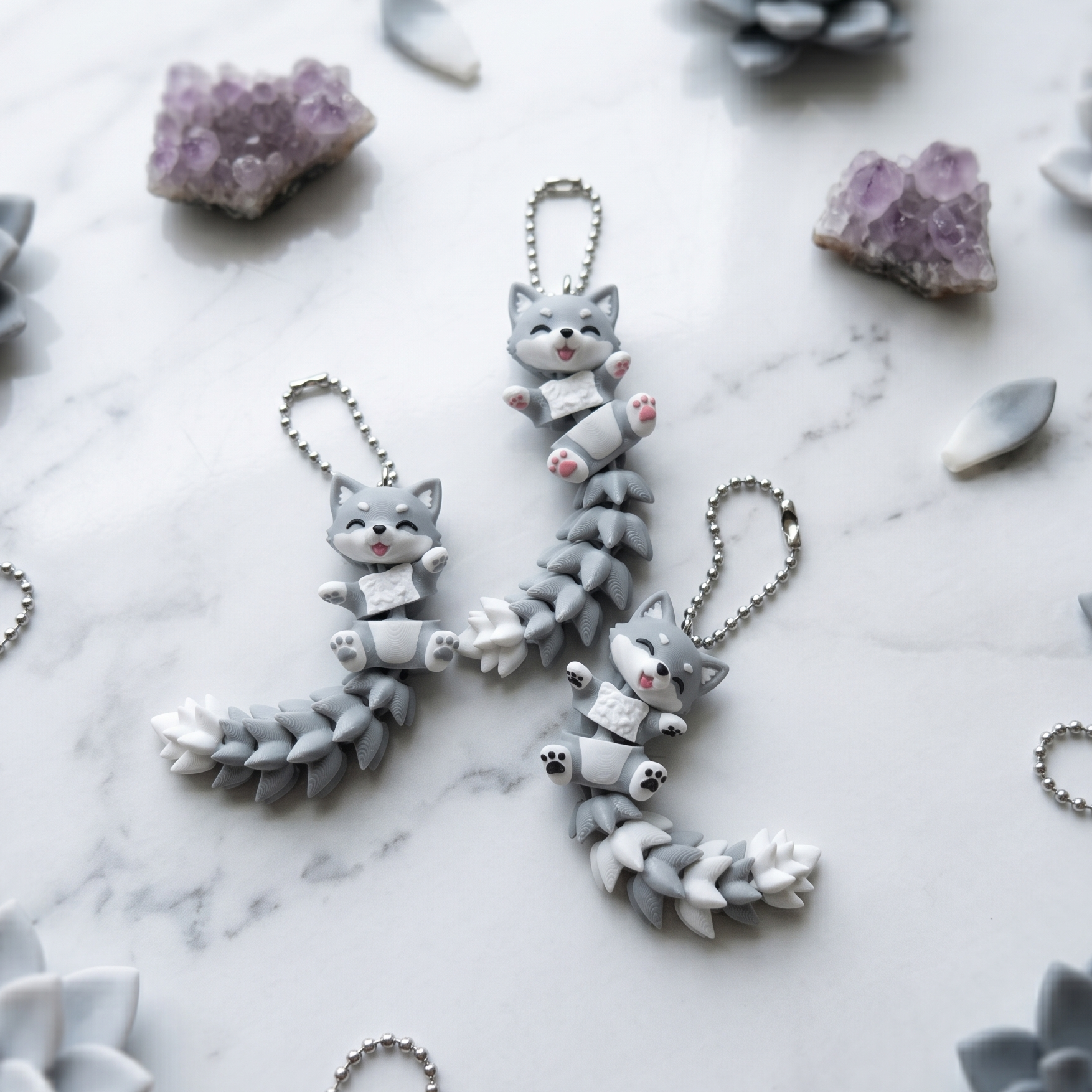 Porte-clé bébé loup kawaii articulé imprimé en 3D
