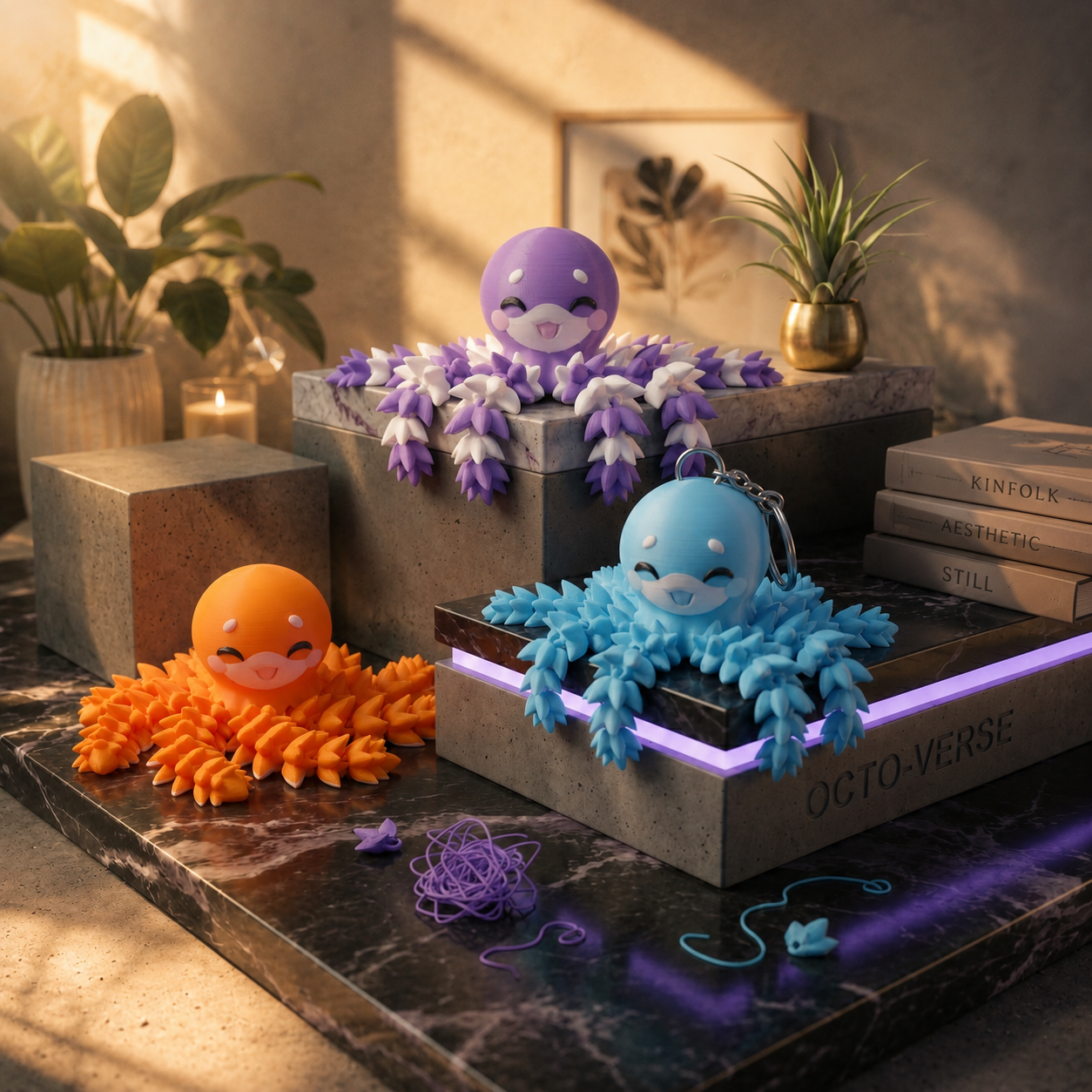 Porte-clé Poulpe articulé 3D – Fluffy Octopus Kawaii Epoxy Kawaii