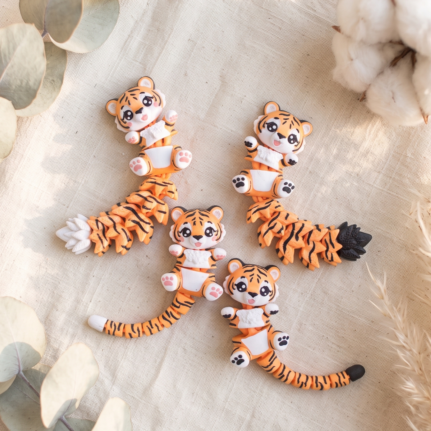 Collection de porte-clés tigres articulés 3D avec deux styles de queue