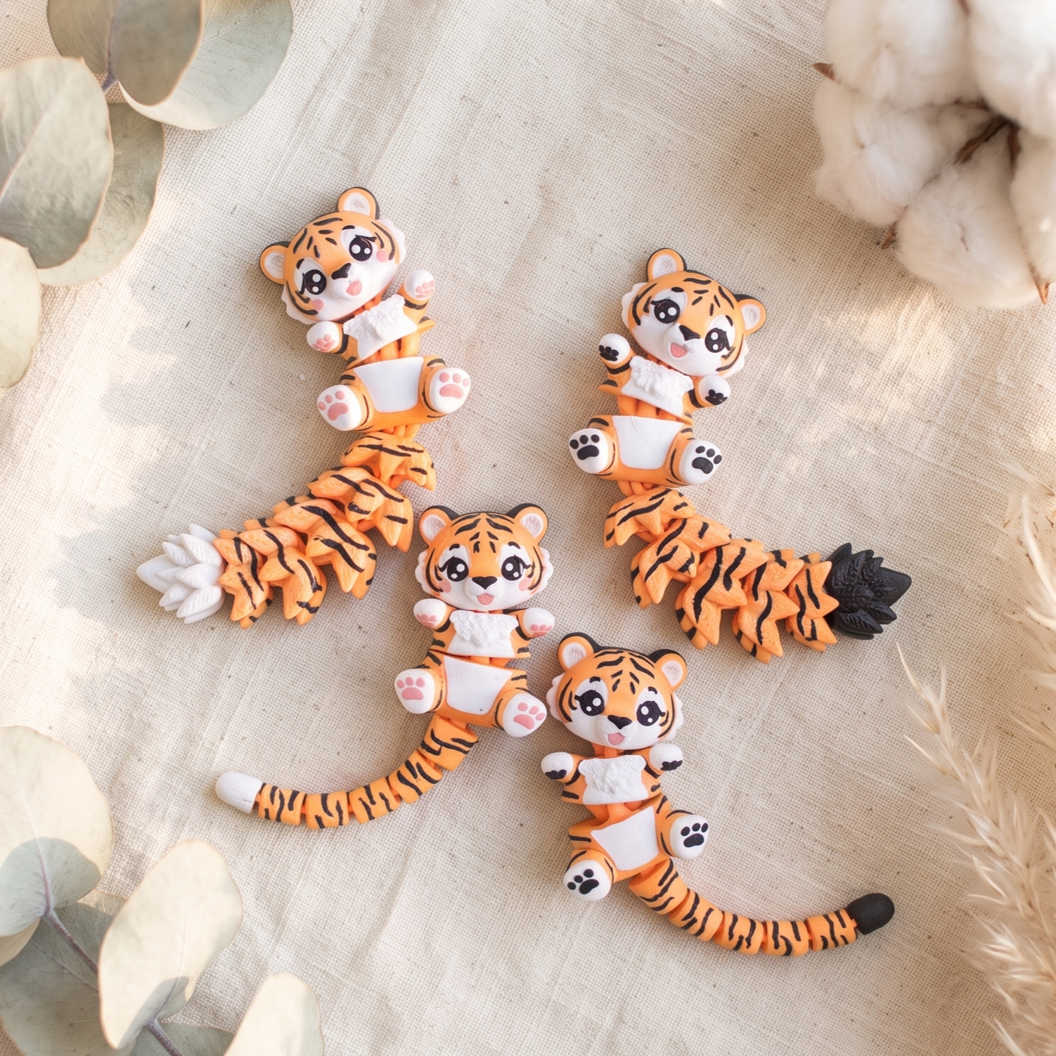 Collection de porte-clés tigres articulés 3D avec deux styles de queue