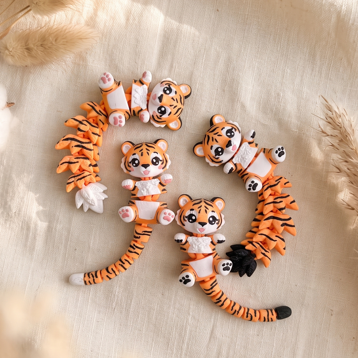 Collection de porte-clés tigres articulés 3D avec deux styles de queue