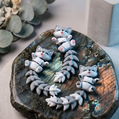 Porte-clé loup gris et blanc en impression 3D de 12 cm