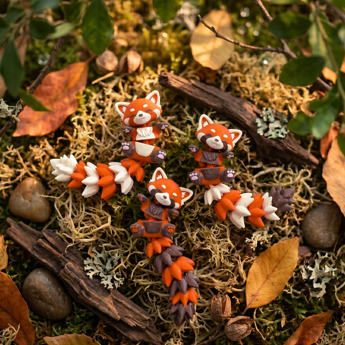 Porte-clés Panda Roux Articulé Kawaii – 3 Modèles 🦊🧡 Epoxy Kawaii