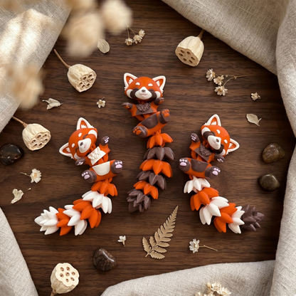 Porte-clés Panda Roux Articulé Kawaii – 3 Modèles 🦊🧡 Epoxy Kawaii