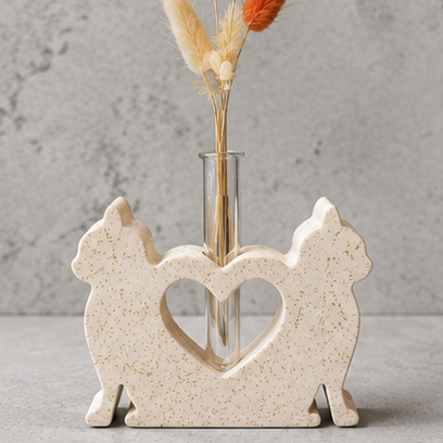 Soliflore Chats Amoureux en Jesmonite Personnalisable – Décoration Artisanale Romantique Epoxy Kawaii