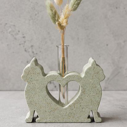 Soliflore Chats Amoureux en Jesmonite Personnalisable – Décoration Artisanale Romantique Epoxy Kawaii
