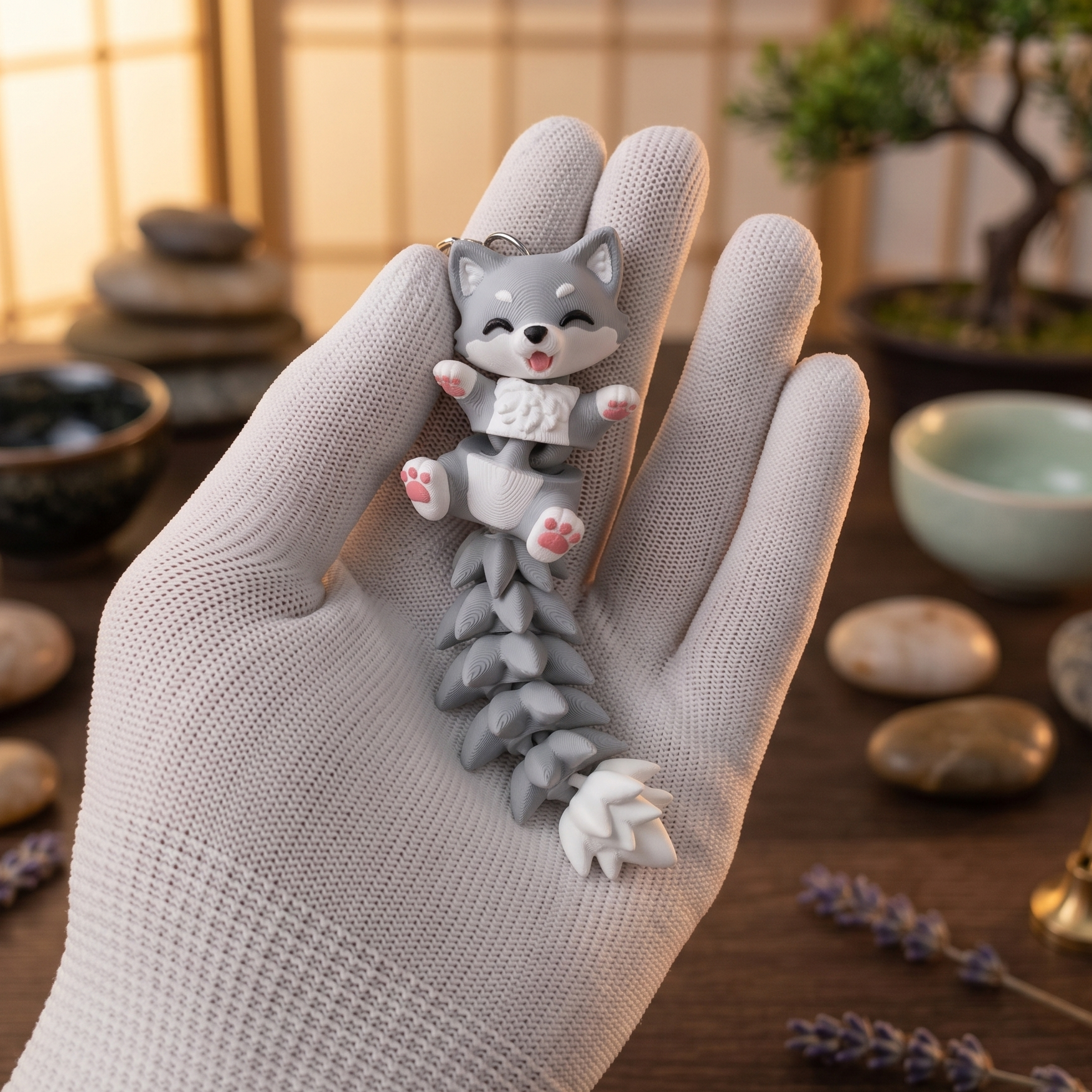 Porte-clé Loup articulé 3D – Bébé loup kawaii 🐺 Epoxy Kawaii