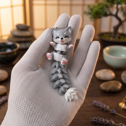 Porte-clé Loup articulé 3D – Bébé loup kawaii 🐺 Epoxy Kawaii