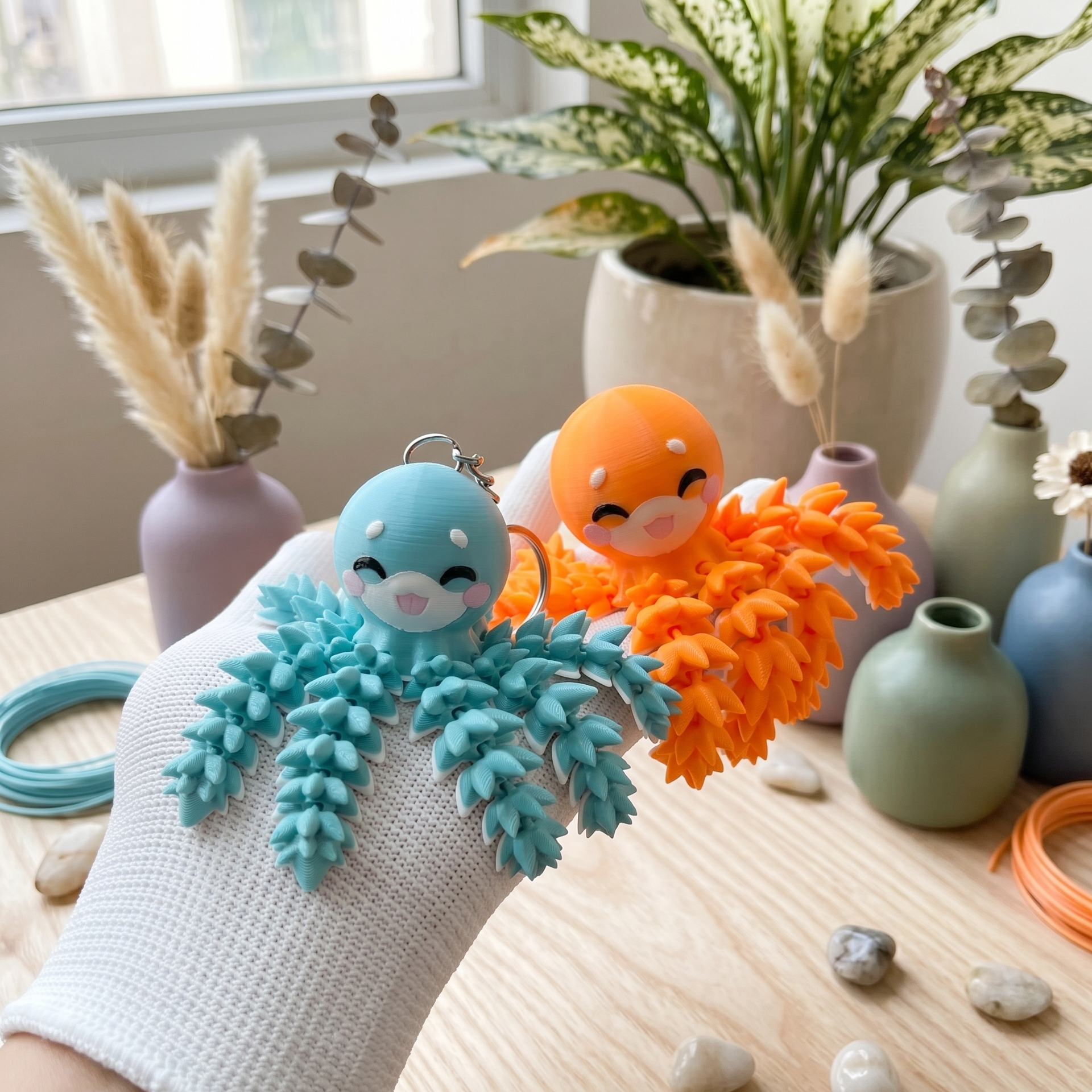 Porte-clé Poulpe articulé 3D – Fluffy Octopus Kawaii Epoxy Kawaii