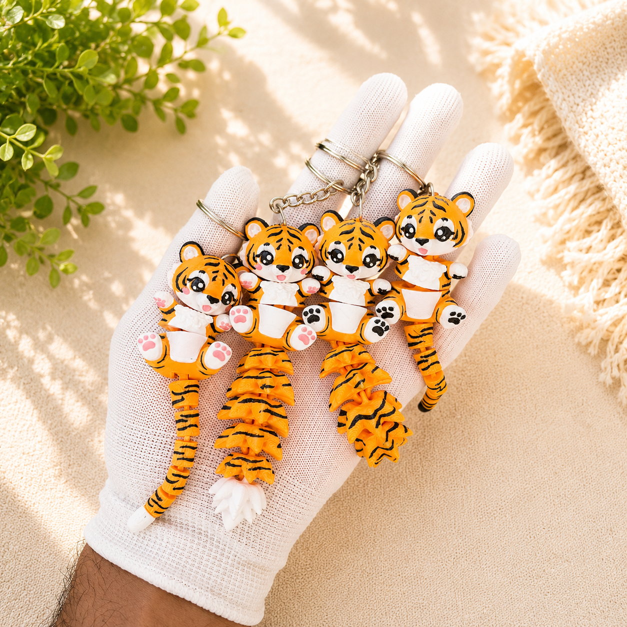 Collection de porte-clés tigres articulés 3D avec deux styles de queue