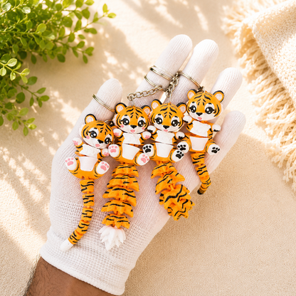 Collection de porte-clés tigres articulés 3D avec deux styles de queue