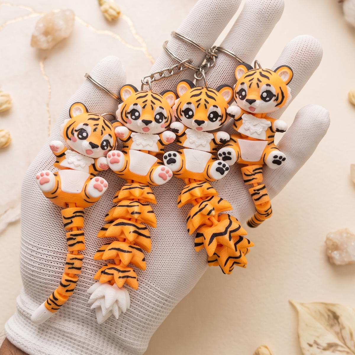 Collection de porte-clés tigres articulés 3D avec deux styles de queue