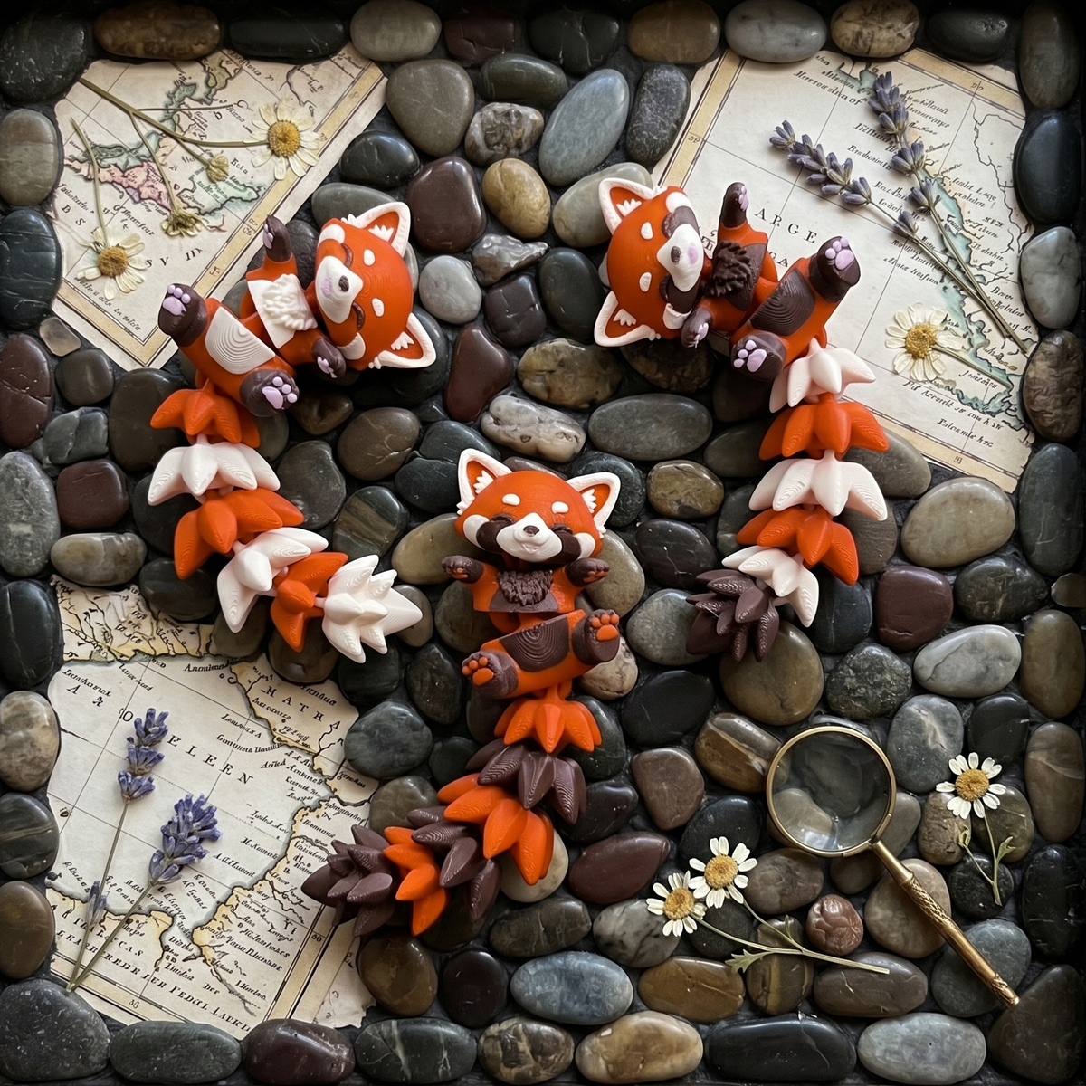 Porte-clés Panda Roux Articulé Kawaii – 3 Modèles 🦊🧡 Epoxy Kawaii