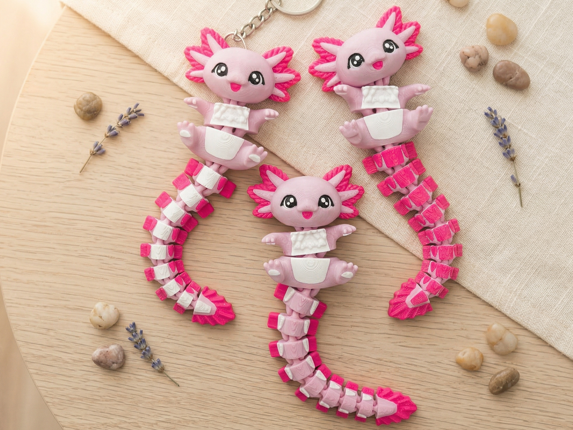 Porte-clé Axolotl articulé 3D – Bébé Axolotl Kawaii Epoxy Kawaii