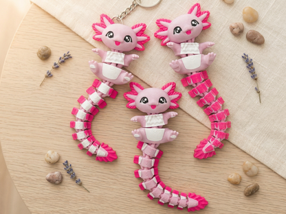 Porte-clé Axolotl articulé 3D – Bébé Axolotl Kawaii Epoxy Kawaii