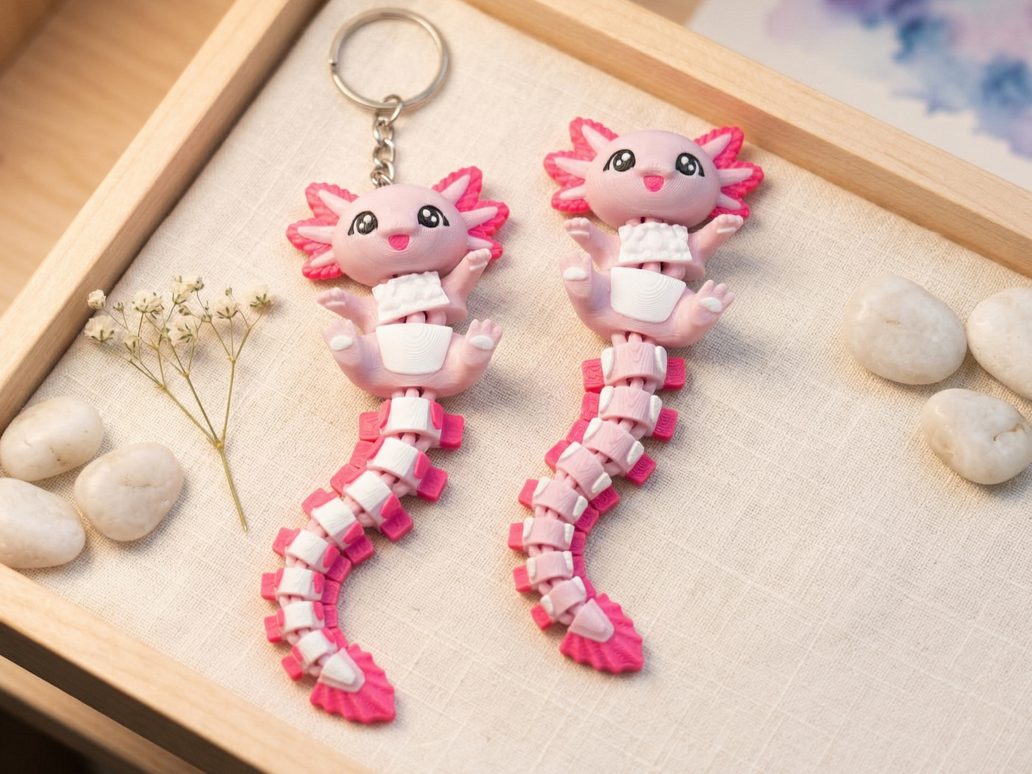 Porte-clé Axolotl articulé 3D – Bébé Axolotl Kawaii Epoxy Kawaii