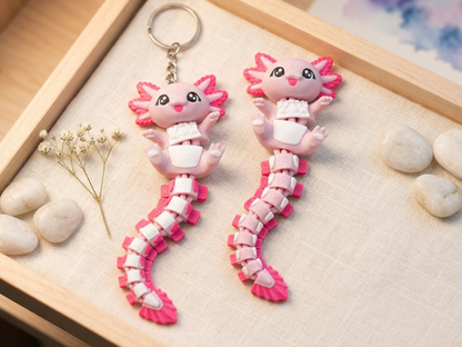 Porte-clé Axolotl articulé 3D – Bébé Axolotl Kawaii Epoxy Kawaii