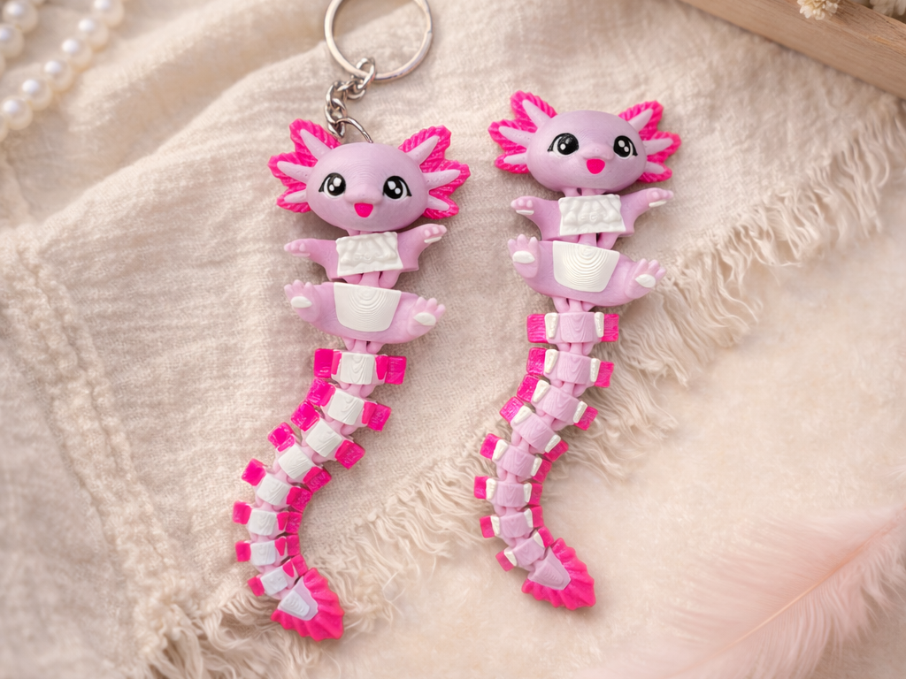 Porte-clé Axolotl articulé 3D – Bébé Axolotl Kawaii Epoxy Kawaii