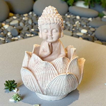 Bouddha Lotus – Beige décoratif & diffuseur de parfum en Jesmonite. Fait main en France. Compatible avec nos fondants parfumés liquides. -20 % sur le fondant ajouté !
