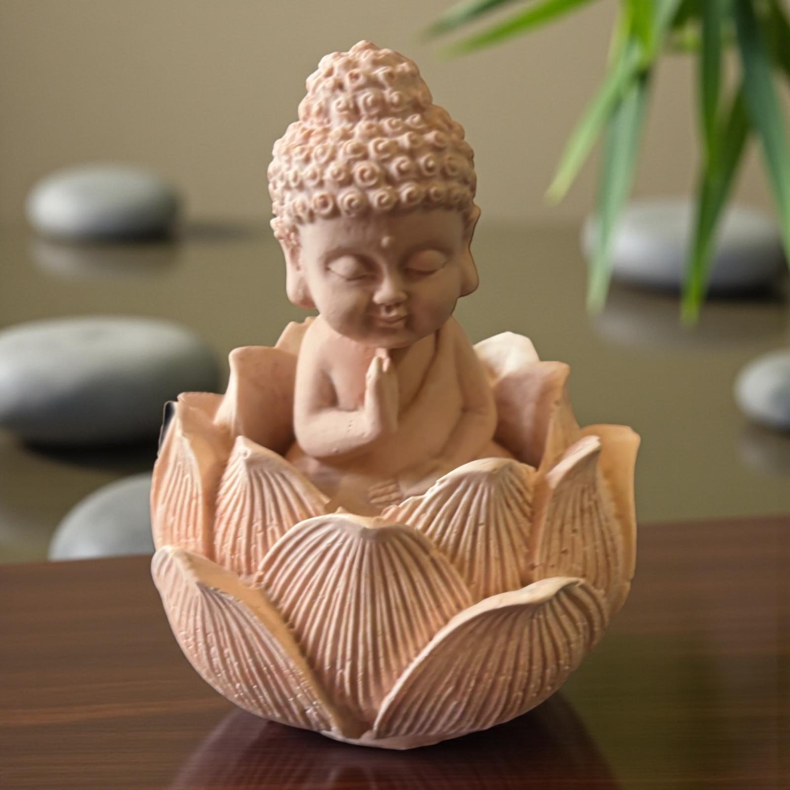 Bouddha Lotus décoratif & diffuseur de parfum en Jesmonite. Fait main en France. Compatible avec nos fondants parfumés liquides. -20 % sur le fondant ajouté !