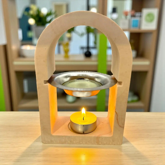 Brûleur à parfum haut en Jesmonite beige & marron 🤎 – fait main en France. Ambiance naturelle & cocooning signée Epoxy Kawaii.