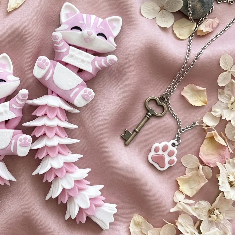 Porte-clés Chat Articulé Fluffy Tail – Garçon ou Fille, 4 Queues 🐱💕 Epoxy Kawaii