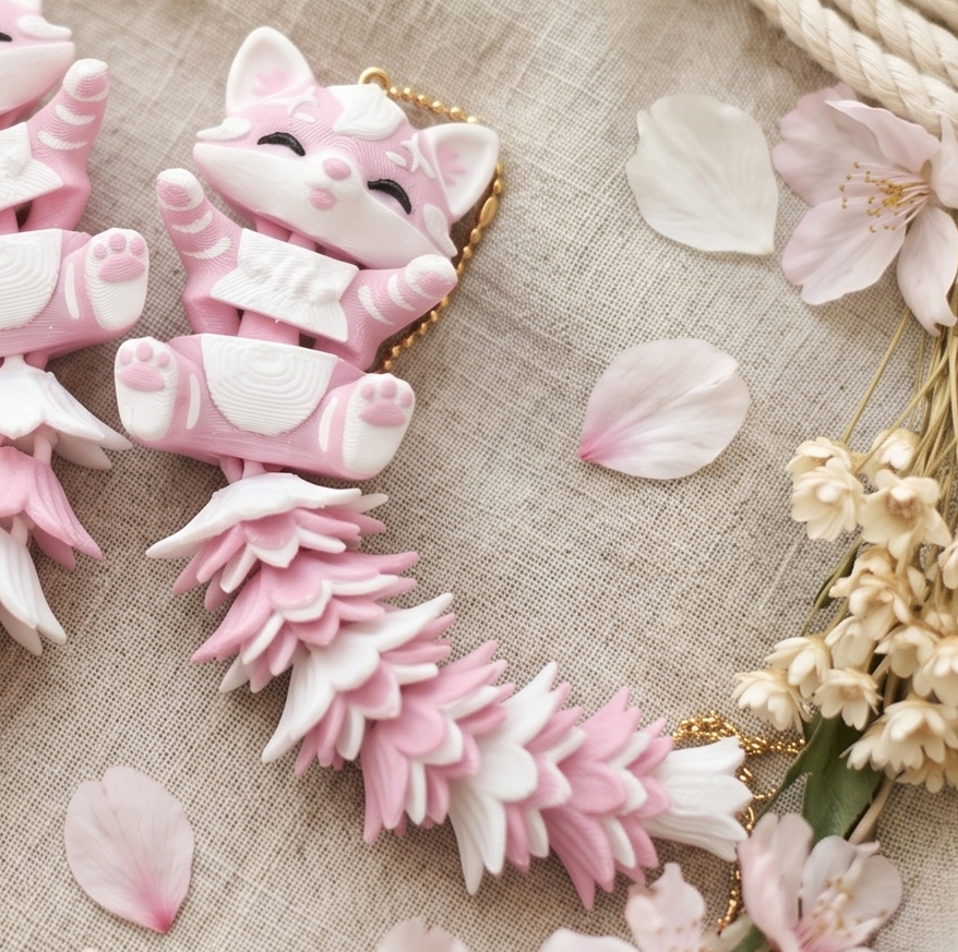 Porte-clés Chat Articulé Fluffy Tail – Garçon ou Fille, 4 Queues 🐱💕 Epoxy Kawaii